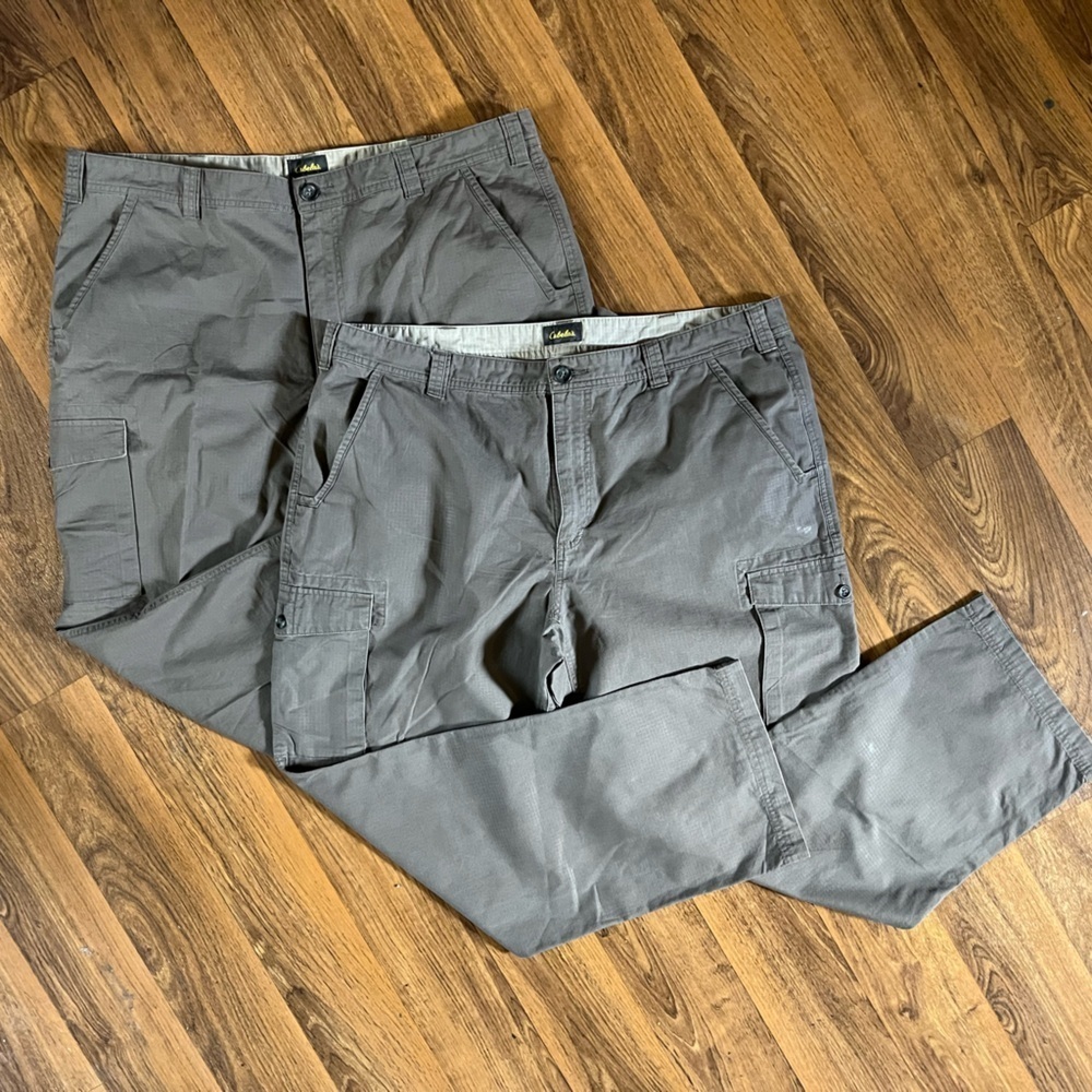 Cabela's TWO PAIR Men’s Gray Checkered 6 Pocket Cargo Pants